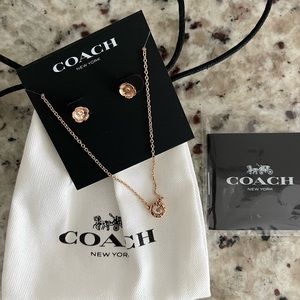 NWT Rose Gold Coach necklace + Studs